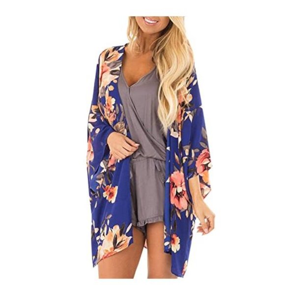 Women's Sheer Chiffon Kimono Floral Print Cover Up - Picture 5 of 6